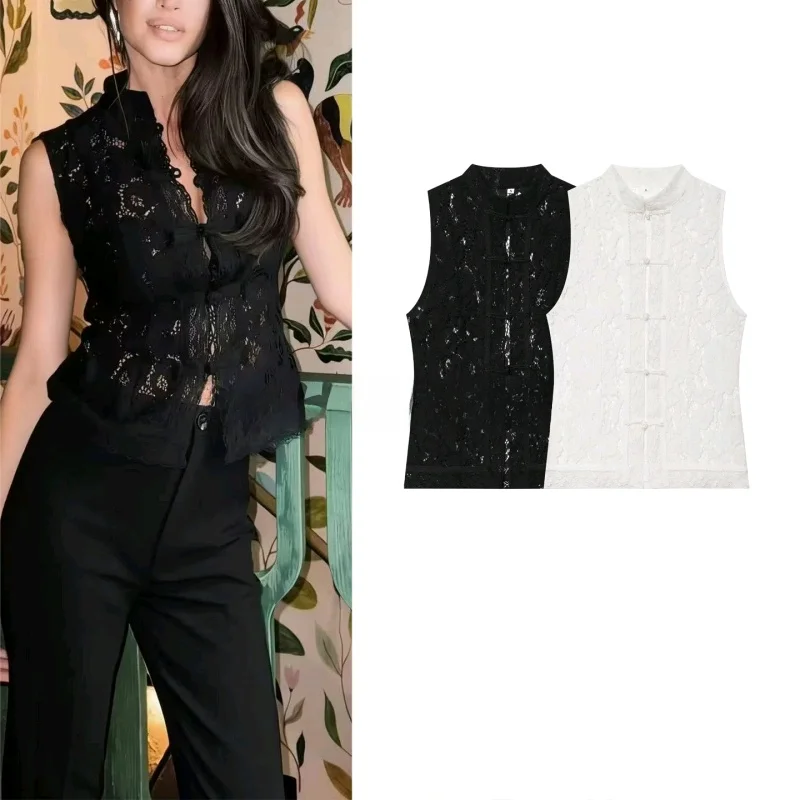 New Summer Women's Lace Hook Flower Stand Collar Sleeveless Shirt Waist Cinching Chinese Style Button up Top Fashionable Brea...
New Summer Women's Lace Hook Flower Stand Collar Sleeveless Shirt Waist Cinching Chinese Style Button up Top Fashionable Brea...