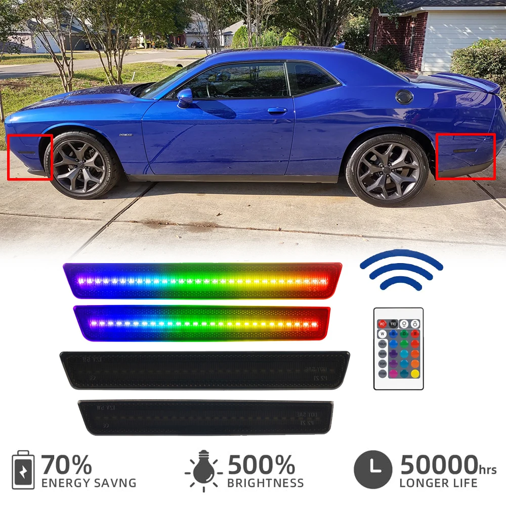 Дымчатая линза RGB светодиодный передний боковой габаритный фонарь на крыло для Dodge Challenger 2015-2023, автомобильный Стайлинг, отражатель, многоцветный 68195797AB
Дымчатая линза RGB светодиодный передний боковой габаритный фонарь на крыло для Dodge Challenger 2015-2023, автомобильный Стайлинг, отражатель, многоцветный 68195797AB