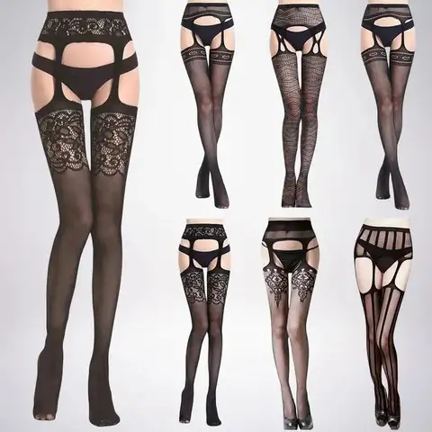 SIMPLEJWEL 4pcs/1pcs Fishnet Garter Belt Stocking Suspender Pantyhose Tights Thigh High Summer Sexy Hot 4pack 1pack