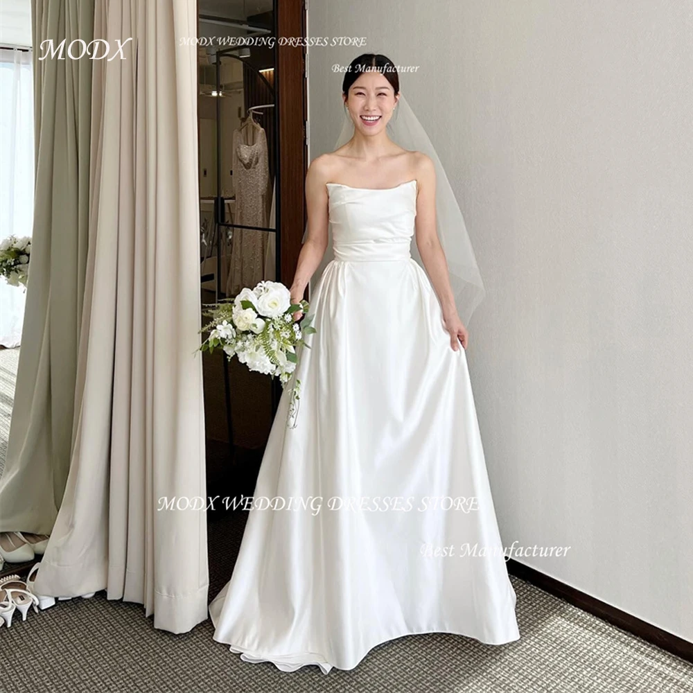 MODX Simple A Line Soft Wedding Dresses Korea Photoshoot Strapless Floor Length Bridal Gowns Corset Back Custom Made
MODX Simple A Line Soft Wedding Dresses Korea Photoshoot Strapless Floor Length Bridal Gowns Corset Back Custom Made
