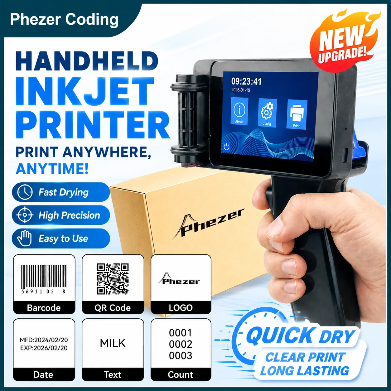 Phezer 12.7mm Handheld Inkjet Printer 2026 NEW PC14plus Portable Mini Batch Coding Machine for QR Barcode Date Number Logo
Phezer 12.7mm Handheld Inkjet Printer 2026 NEW PC14plus Portable Mini Batch Coding Machine for QR Barcode Date Number Logo