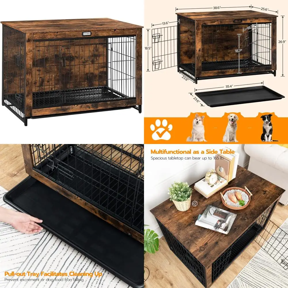 Large Wooden Dog Crate with Pull-Out Tray, Double Doors, and Side End Table for 38.6 Indoor Use
Large Wooden Dog Crate with Pull-Out Tray, Double Doors, and Side End Table for 38.6 Indoor Use