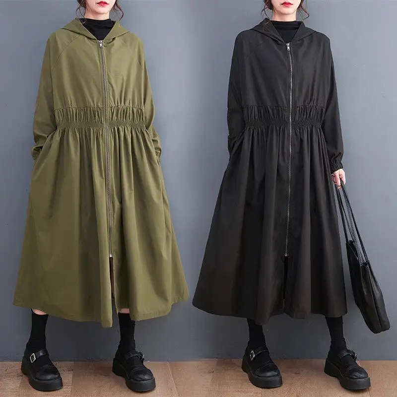 Elastic Waist Hooded Windbreaker Autumn New Art Casual Style Large Size Women's Jacket Mid Length Solid Color Zipper Coat Z2699
Elastic Waist Hooded Windbreaker Autumn New Art Casual Style Large Size Women's Jacket Mid Length Solid Color Zipper Coat Z2699