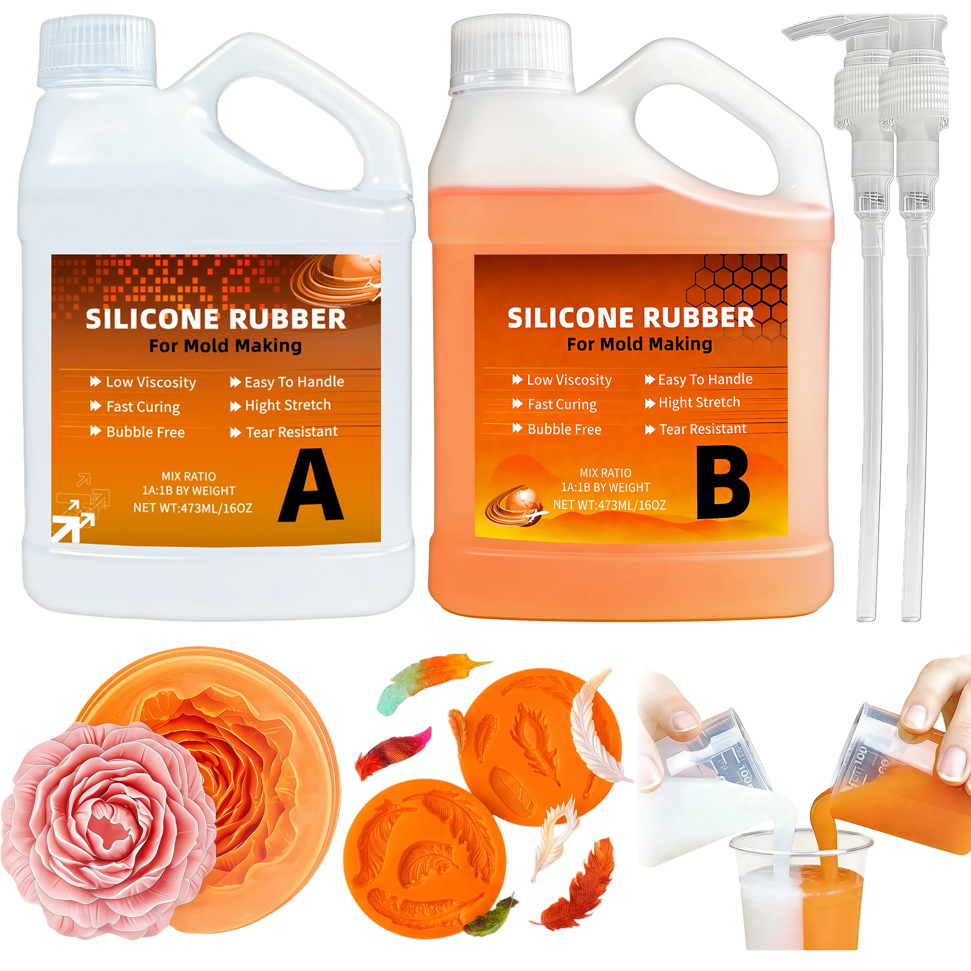 Fast-Curing Liquid Silicone Rubber, 1:1 mix non-toxic flexible material for mold making, resin casting and DIY projects
Fast-Curing Liquid Silicone Rubber, 1:1 mix non-toxic flexible material for mold making, resin casting and DIY projects