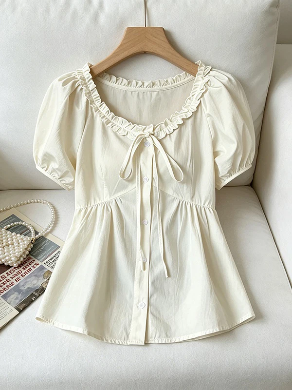 Loose Korean Style U-Neck Lace Trim Bubble Sleeve Shirt Women Summer New Casual Versatile Top Large Size Commute Fashion
Loose Korean Style U-Neck Lace Trim Bubble Sleeve Shirt Women Summer New Casual Versatile Top Large Size Commute Fashion