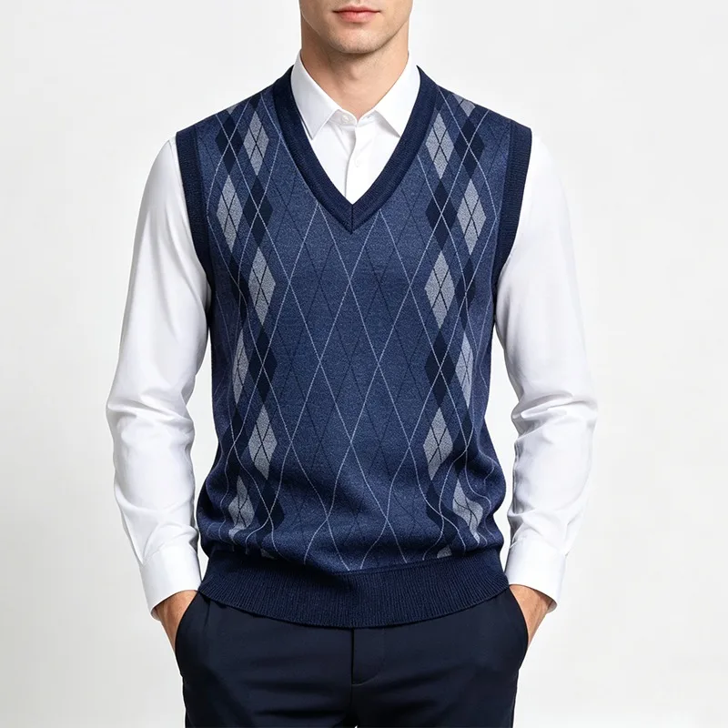 Men's Blue Argyle Knit Vest V Neck Sleeveless Casual Knitwear Waistcoat For Men Autumn Winter Business Casual
Men's Blue Argyle Knit Vest V Neck Sleeveless Casual Knitwear Waistcoat For Men Autumn Winter Business Casual