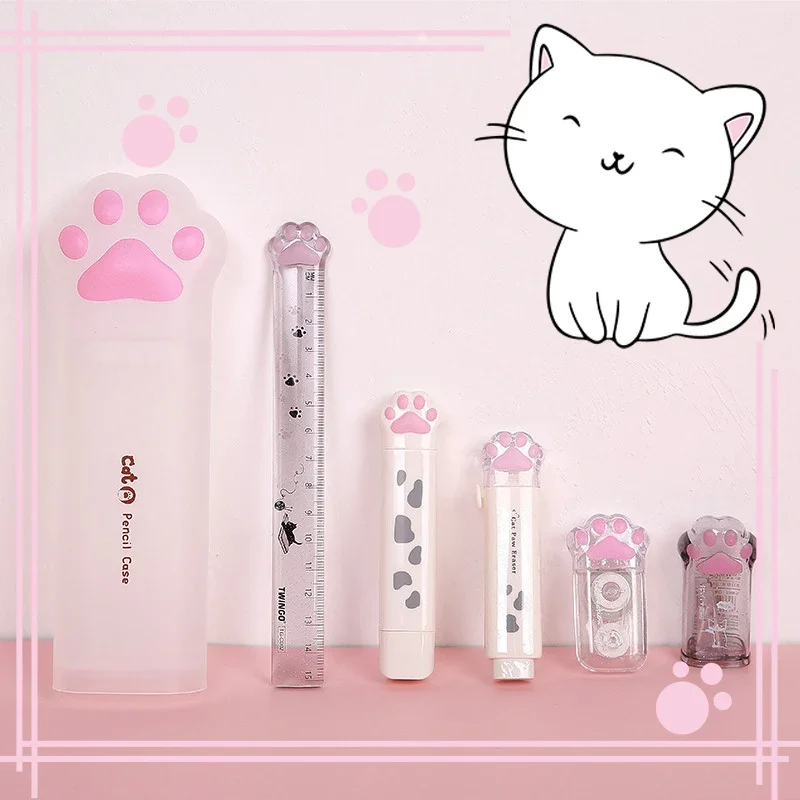 6Pcs/lot Creative Cat Paw Stationery Set Transparent Pen Box Pencil Sharpener Correction Tape Glue Eraser Ruler for Girls Gifts
6Pcs/lot Creative Cat Paw Stationery Set Transparent Pen Box Pencil Sharpener Correction Tape Glue Eraser Ruler for Girls Gifts