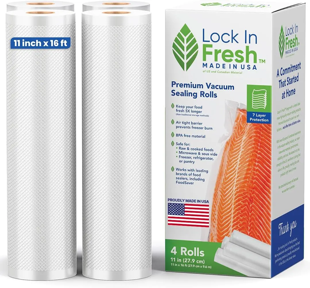 Vacuum Sealer Bags for Food - Heavy Duty Food Saver Vacuum Sealer Bag Rolls - Sous Vide, Seal a Meal Bags, 4-pack, 11" x 16'
Vacuum Sealer Bags for Food - Heavy Duty Food Saver Vacuum Sealer Bag Rolls - Sous Vide, Seal a Meal Bags, 4-pack, 11" x 16'