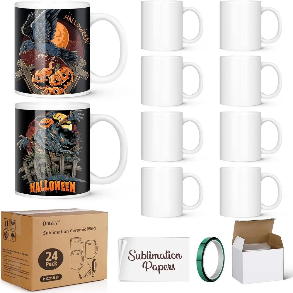 11 oz Sublimation Photo Mugs - Blank Bulk Set for Printing, Includes Heat Tape & Paper
11 oz Sublimation Photo Mugs - Blank Bulk Set for Printing, Includes Heat Tape & Paper