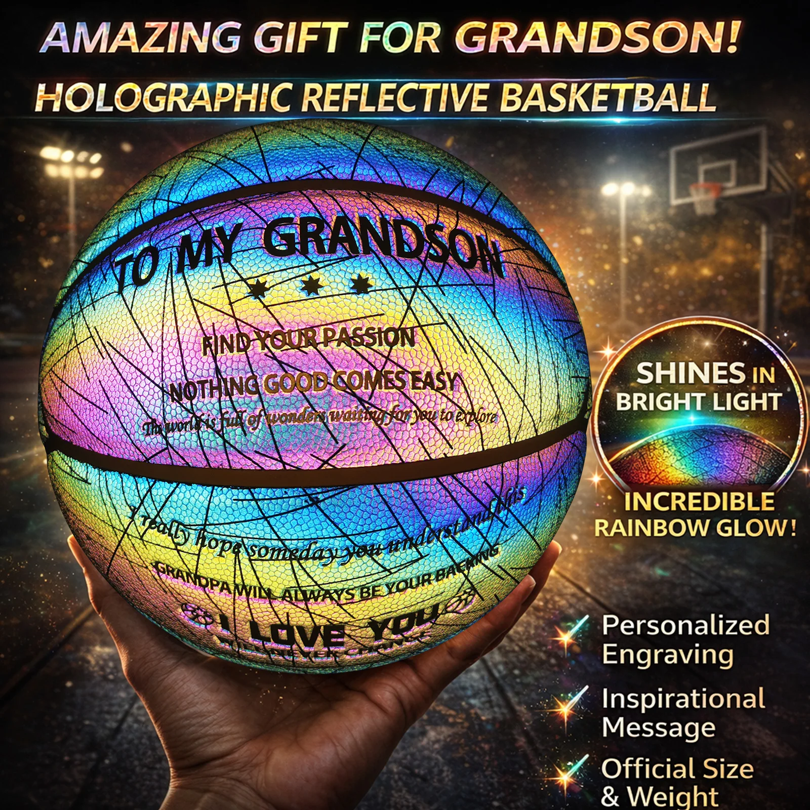 New Gift for Son Holographic Reflects Basketball Glow in The Dark Light-Size 7 Official,Includes Air Pump &Premium
New Gift for Son Holographic Reflects Basketball Glow in The Dark Light-Size 7 Official,Includes Air Pump &Premium
