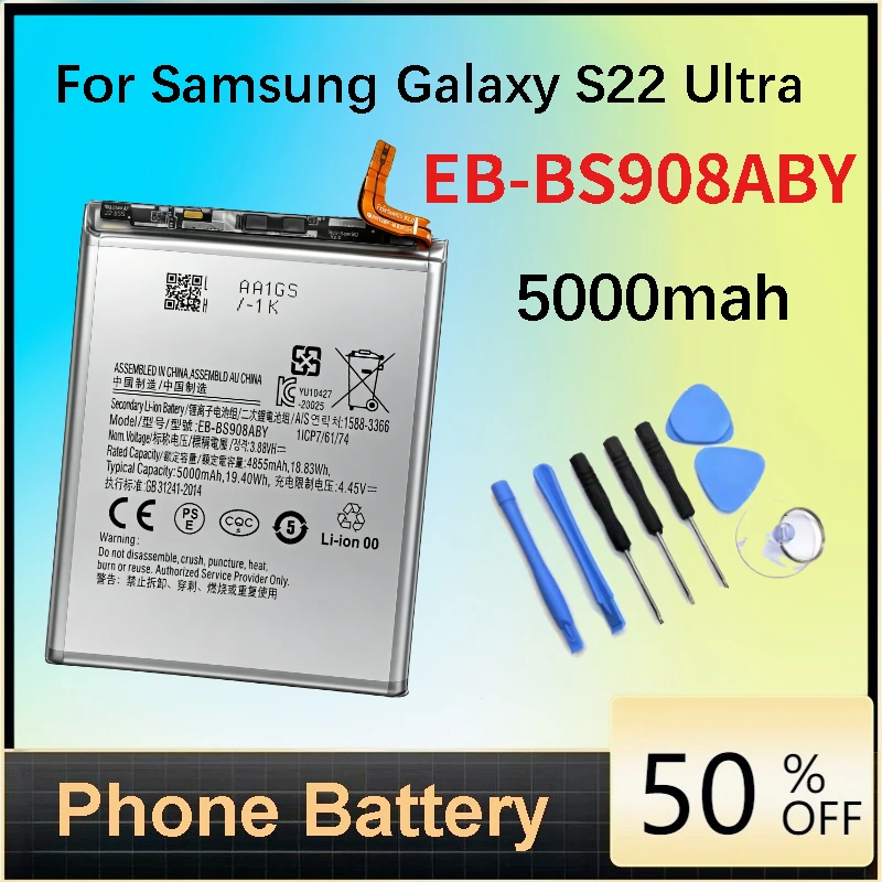 EB-BS908ABY 5000mAh Battery for Samsung Galaxy S22 Ultra SM-S908 SM-S9080 Replacement Batter
EB-BS908ABY 5000mAh Battery for Samsung Galaxy S22 Ultra SM-S908 SM-S9080 Replacement Batter