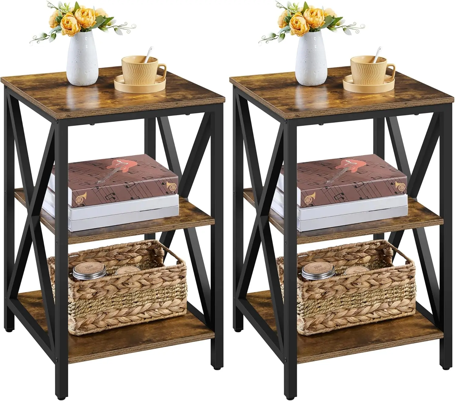Industrial End Tables Set of 2, 3-Tier Side Tables with Storage Shelves for Living Room, X Design, Strong Metal Frame, Easy
Industrial End Tables Set of 2, 3-Tier Side Tables with Storage Shelves for Living Room, X Design, Strong Metal Frame, Easy