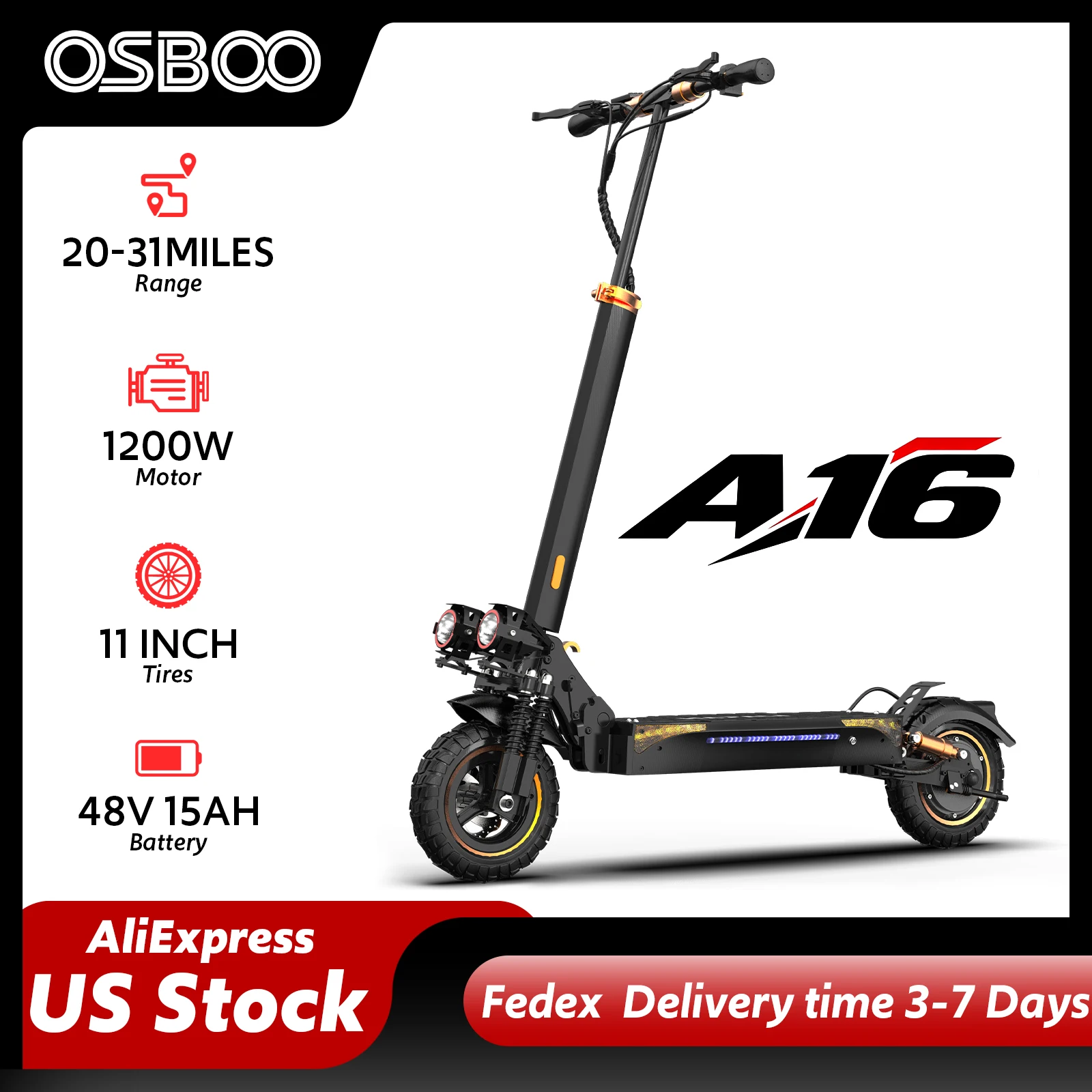 Off Road Electric Scooter, 48V 15AH Folding E-Scooter for Adult Up to 31Mph & 31Miles, 1200W Motor, 11" All Terrain Tire with Dual Suspension & Side Light
Off Road Electric Scooter, 48V 15AH Folding E-Scooter for Adult Up to 31Mph & 31Miles, 1200W Motor, 11" All Terrain Tire with Dual Suspension & Side Light