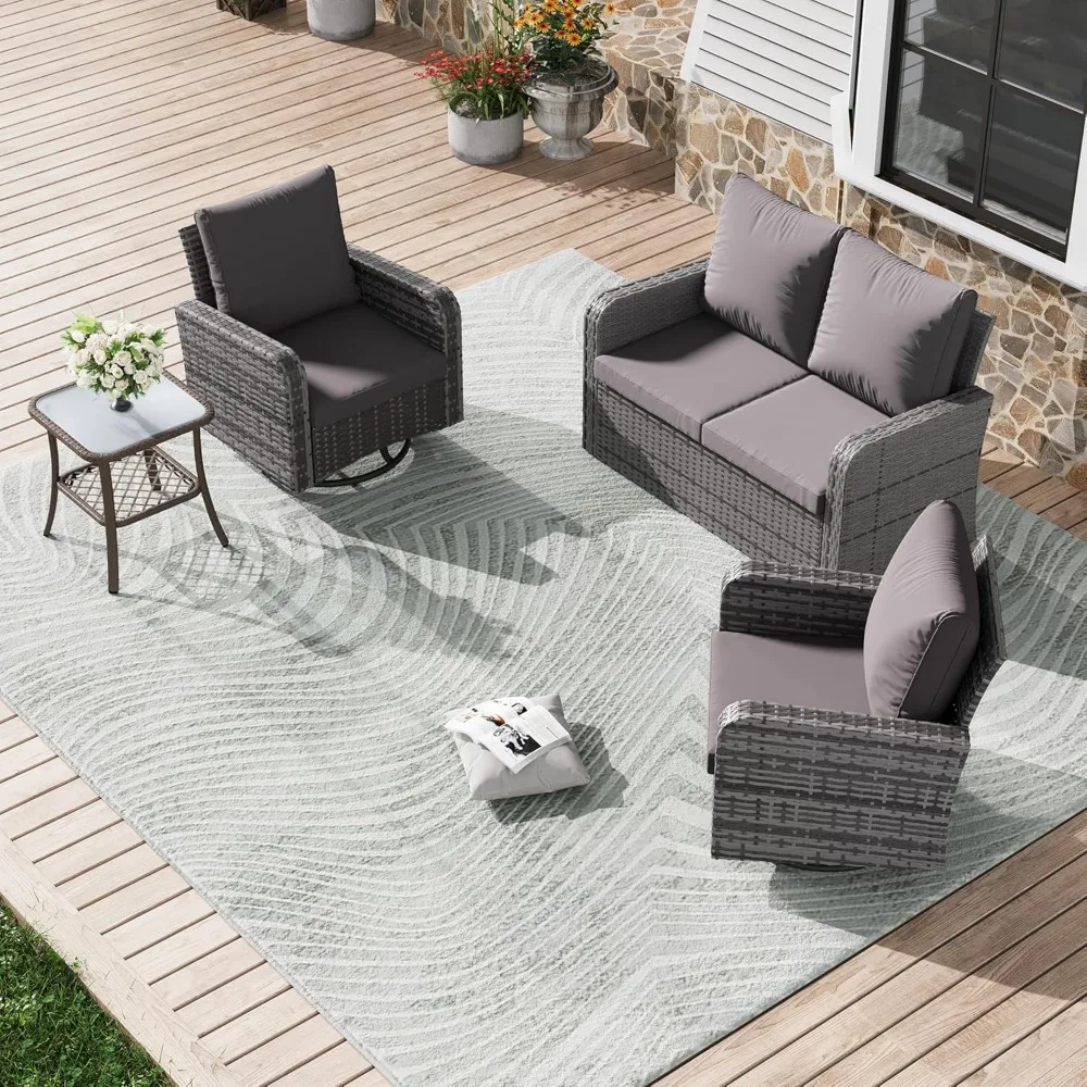 4 Piece Wicker Patio Furniture Set, 360 Degree Outdoor Swivel Patio Chairs w/Coffee Table and Loveseat, Small Patio Furniture S
4 Piece Wicker Patio Furniture Set, 360 Degree Outdoor Swivel Patio Chairs w/Coffee Table and Loveseat, Small Patio Furniture S