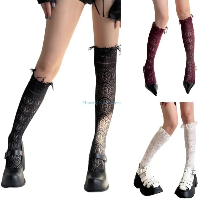 652B Womens Thin Breathable Over Calf Long Socks Stretchy Nylon Jacquard Hollowout Pattern Tassels Trim Knee Length Stockings
652B Womens Thin Breathable Over Calf Long Socks Stretchy Nylon Jacquard Hollowout Pattern Tassels Trim Knee Length Stockings