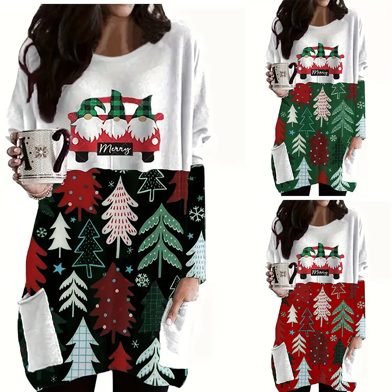 Long Sleeve Christmas Tree Casual Short Dresses For Women Round Long Sleeve Green Red 2025 New Year Santa Claus Print Mini Dress
Long Sleeve Christmas Tree Casual Short Dresses For Women Round Long Sleeve Green Red 2025 New Year Santa Claus Print Mini Dress