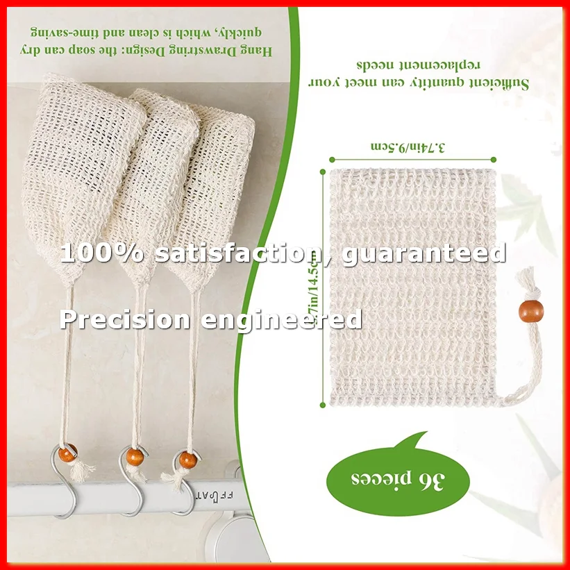 36 Pack Soap Exfoliating Bags,Soap Saver Made Sisal Mesh Soap Bag Bar Soap Bag with Drawstring for Bath & Shower Use-A79M
36 Pack Soap Exfoliating Bags,Soap Saver Made Sisal Mesh Soap Bag Bar Soap Bag with Drawstring for Bath & Shower Use-A79M