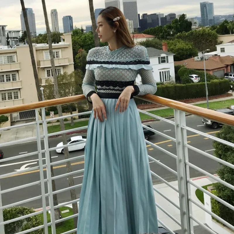 Blue Solid Dress for Woman Lace O-neck Single-breasted Vestidos Lady Elegant Vintage Long Dresses Female Spring Clothing
Blue Solid Dress for Woman Lace O-neck Single-breasted Vestidos Lady Elegant Vintage Long Dresses Female Spring Clothing