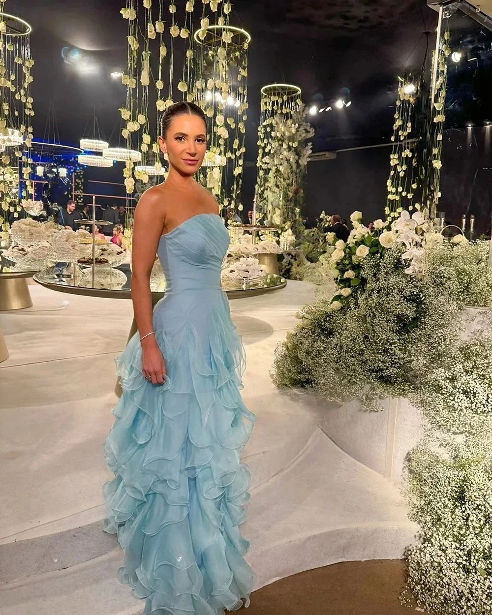 Customized light blue strapless tulle dress with fitted waist. Soft tulle flows gracefully, elegant cut presents gentle and char
Customized light blue strapless tulle dress with fitted waist. Soft tulle flows gracefully, elegant cut presents gentle and char