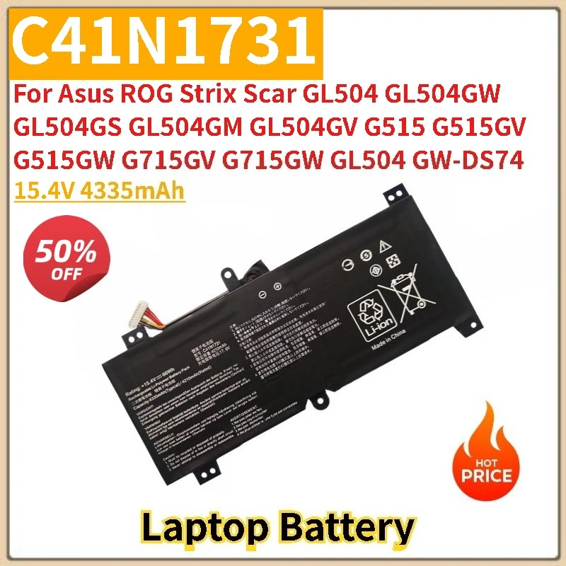 High Quality Laptop Battery C41N1731 15.4V 4335mAh for Asus ROG Strix Scar II GL504GM GL504GV G515 GL504 GL504GW GL504GS G515GV
High Quality Laptop Battery C41N1731 15.4V 4335mAh for Asus ROG Strix Scar II GL504GM GL504GV G515 GL504 GL504GW GL504GS G515GV