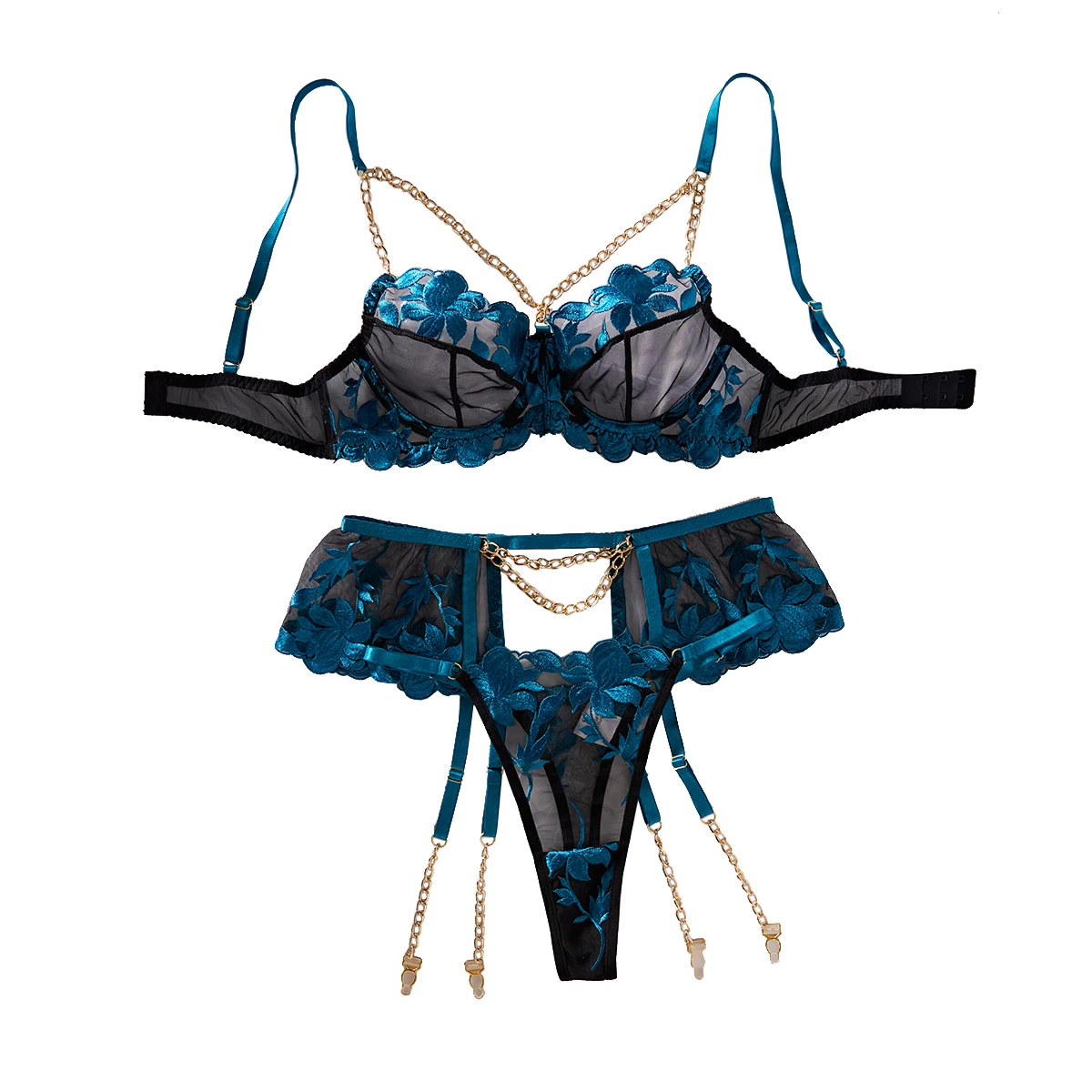 Perspective embroidery mesh chain 2026 fashionable new sexy lingerie three piece set for women
Perspective embroidery mesh chain 2026 fashionable new sexy lingerie three piece set for women