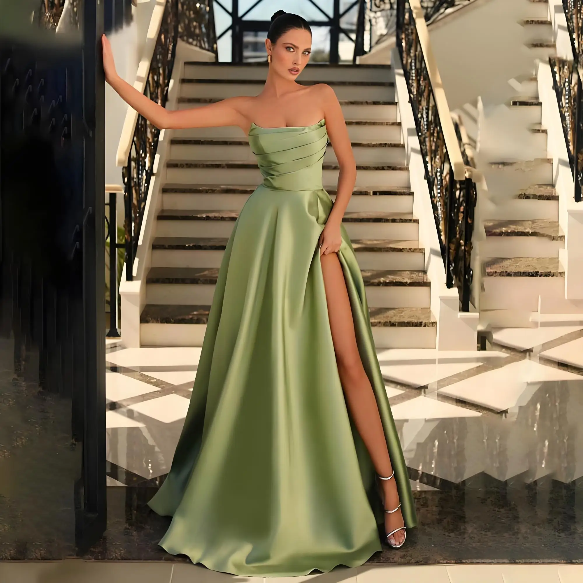 Beshinel Customized Green Stain High Slit Strapless Evening Dresses Elegant Luxury A-Line Celebrity Prom Gowns Robes De Soirée
Beshinel Customized Green Stain High Slit Strapless Evening Dresses Elegant Luxury A-Line Celebrity Prom Gowns Robes De Soirée