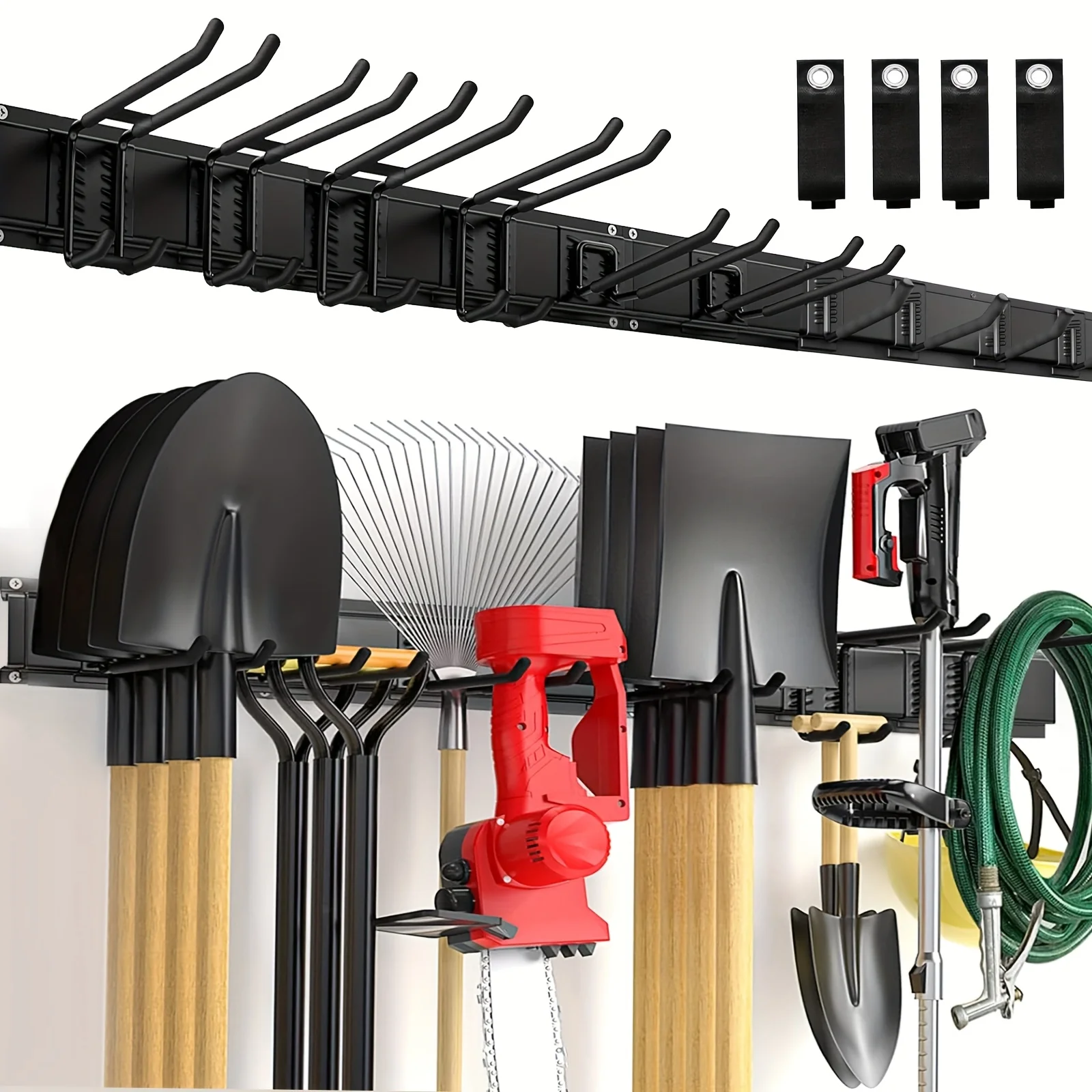 Heavy-Duty Adjustable Wall-Mounted Tool Storage Rack System - 64-Inch Wide Garage & Garden Tool Organizer with 4 Rails & 8