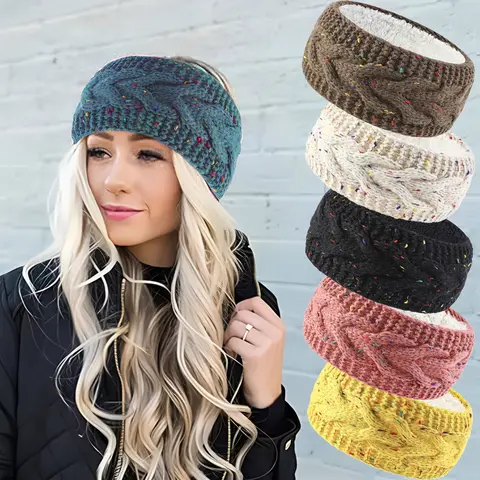 1 Pc Women's Cable Winter Knitted Headbands, with Plush Lining Chunky Ear Warmers Suitable for Daily Wear and Sport