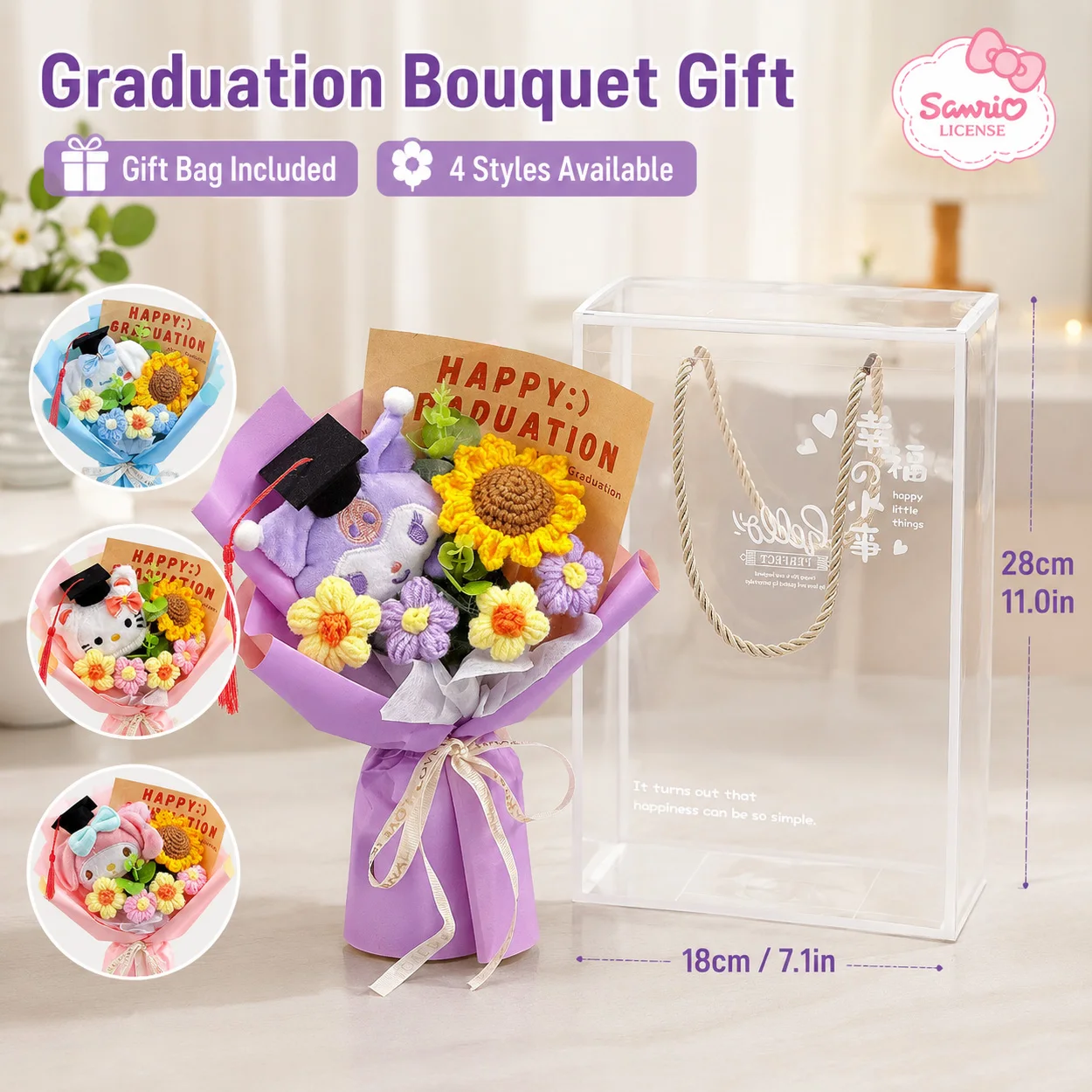 Sanrio Graduation Bouquet Crochet Flower Bouquet Hello Kitty Handmade Knitted Sunflower Graduation Gift with Gift Bag
Sanrio Graduation Bouquet Crochet Flower Bouquet Hello Kitty Handmade Knitted Sunflower Graduation Gift with Gift Bag