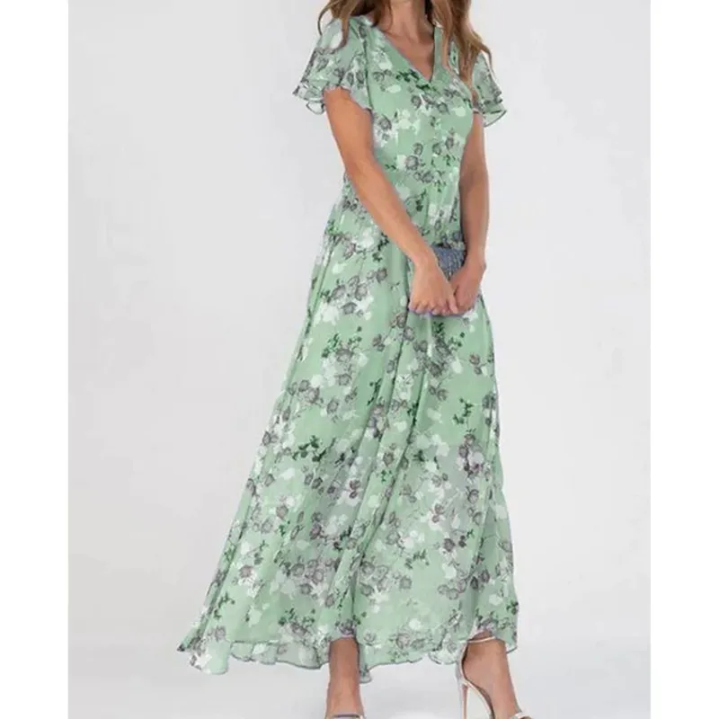 Female Vintage Floral Printing Chic Dress Women Summer Elegant V Neck Maxi Party Dresses Casual Chiffon Beach Long Dress Vestido
Female Vintage Floral Printing Chic Dress Women Summer Elegant V Neck Maxi Party Dresses Casual Chiffon Beach Long Dress Vestido