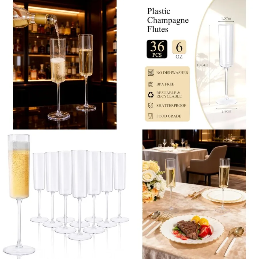 36 Pack Plastic Champagne Flutes - 6 Oz Disposable Champagne Glasses - Square Clear Plastic Toasting Glasses for Party Birthday
36 Pack Plastic Champagne Flutes - 6 Oz Disposable Champagne Glasses - Square Clear Plastic Toasting Glasses for Party Birthday
