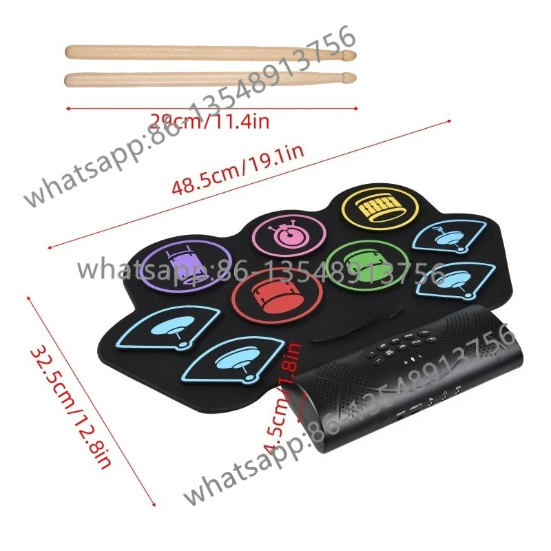 Электронная барабанная установка, ручной барабан, ударный инструмент, 9 подушечек, BT, внешний звук, барабанные палочки, ножная педаль, MIDI-интерфейс, динамик
Электронная барабанная установка, ручной барабан, ударный инструмент, 9 подушечек, BT, внешний звук, барабанные палочки, ножная педаль, MIDI-интерфейс, динамик