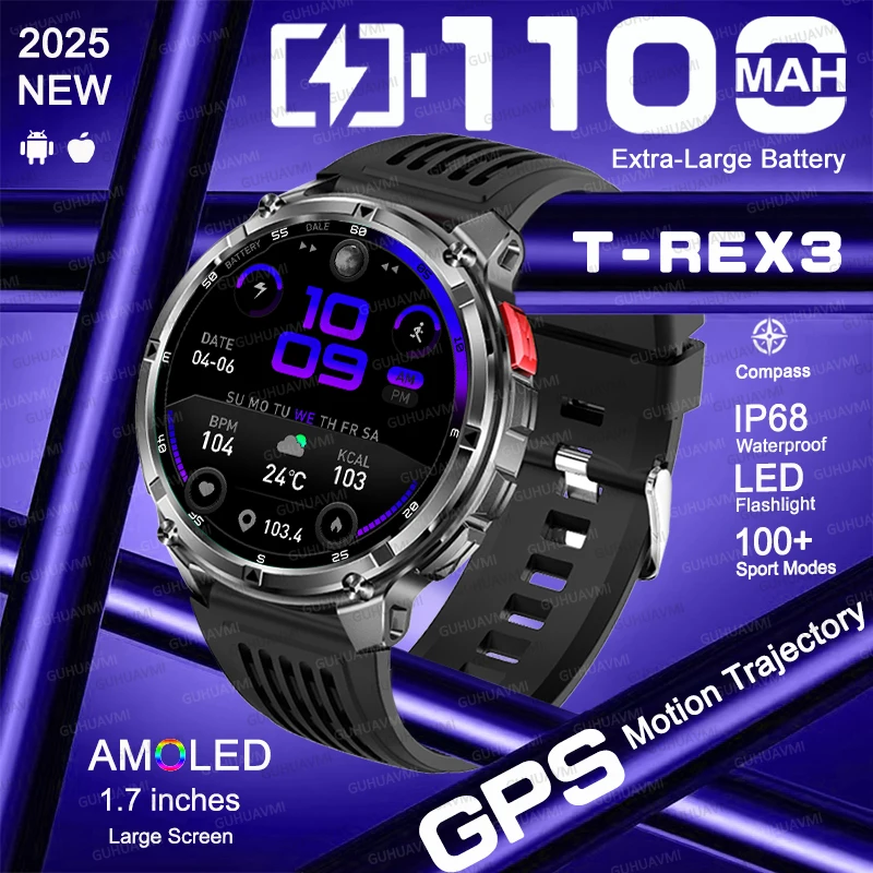 2025 Outdoor Sports T-Rex New Smart Watch 1.7" HD Screen 1100mAh Large Battery GPS Compass LED Flashlight IP68 Waterproof Watch
2025 Outdoor Sports T-Rex New Smart Watch 1.7" HD Screen 1100mAh Large Battery GPS Compass LED Flashlight IP68 Waterproof Watch