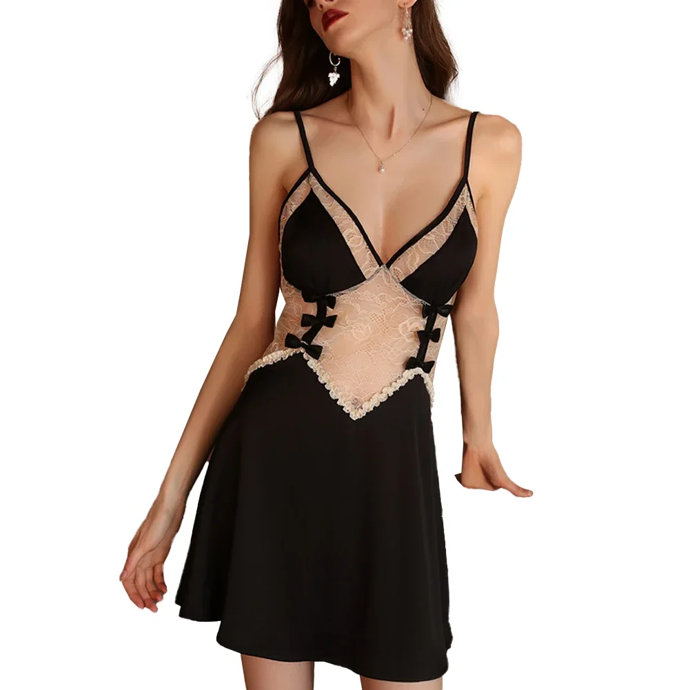 Sweet Backless Women Sexy Private Pajamas Dress Transparent Bikini Bottom Bowknot Lace Perspective Sling Home Wear Nightdress
Sweet Backless Women Sexy Private Pajamas Dress Transparent Bikini Bottom Bowknot Lace Perspective Sling Home Wear Nightdress