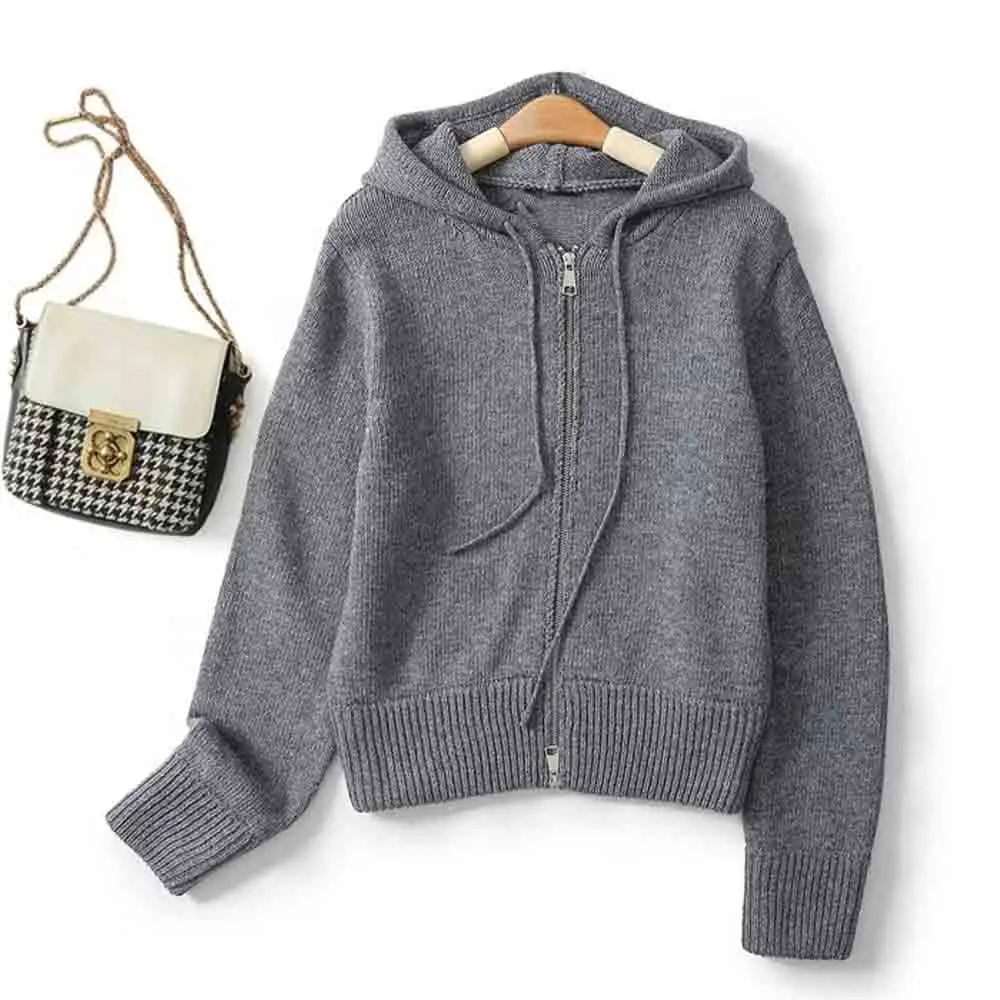 Women New Fashion Double zipper decoration Cropped Hooded Casual Knitted Coat Vintage Long Sleeve Female Outerwear Chic Tops
Women New Fashion Double zipper decoration Cropped Hooded Casual Knitted Coat Vintage Long Sleeve Female Outerwear Chic Tops