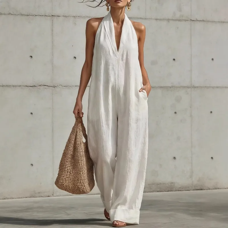 Women Chic Linen Halter Jumpsuit Summer Loose Wide Leg Sleeveless Deep V Neck Pocket Vacation Beach Outfit
Women Chic Linen Halter Jumpsuit Summer Loose Wide Leg Sleeveless Deep V Neck Pocket Vacation Beach Outfit