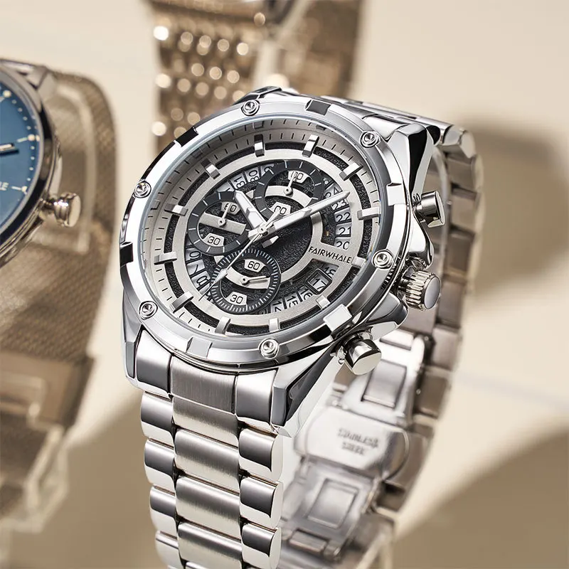 Mark Fairwhale Brand Fashion Mens Quartz Watches Stainless Steel Strap Waterproof Multifunctional Date Chronograph Watch For Men
Mark Fairwhale Brand Fashion Mens Quartz Watches Stainless Steel Strap Waterproof Multifunctional Date Chronograph Watch For Men