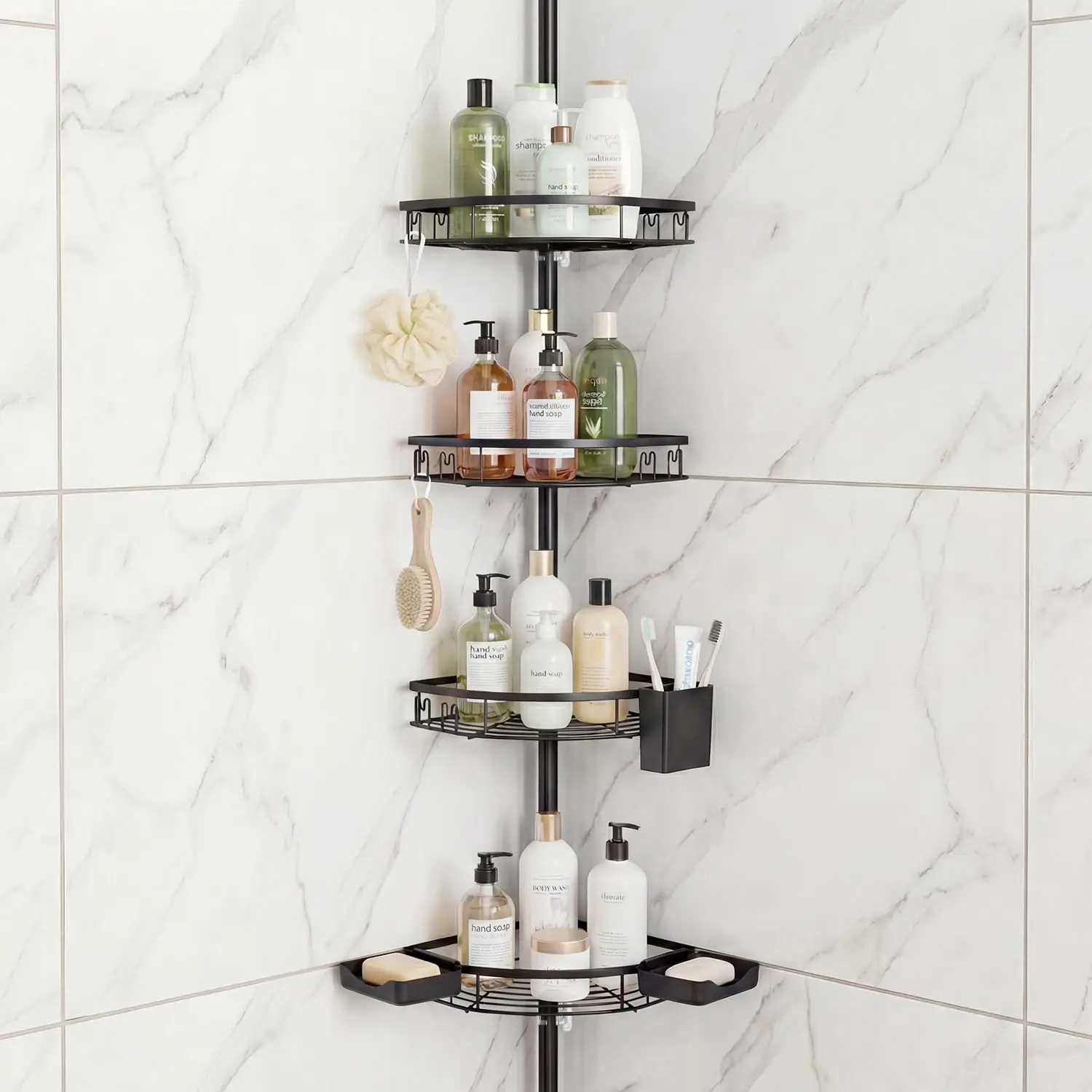 Four-Tier Corner Shower Organizer With Tension Pole, Adjustable Height 43.5-120 Inch, Includes Soap Dishes And Toothbrush Caddy
Four-Tier Corner Shower Organizer With Tension Pole, Adjustable Height 43.5-120 Inch, Includes Soap Dishes And Toothbrush Caddy