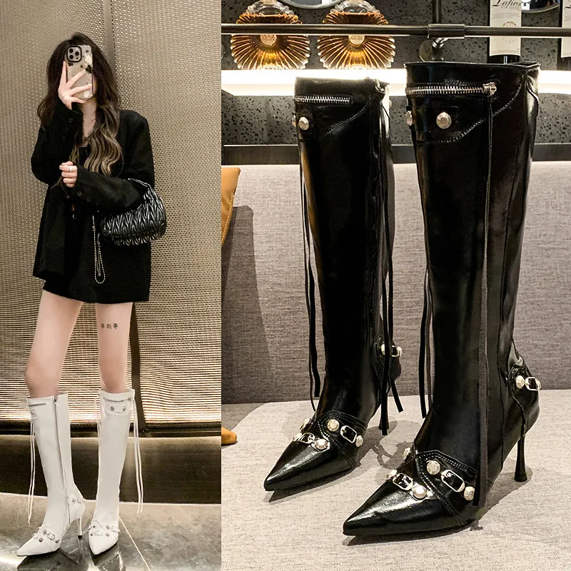 Fashion Women Shoes Punk Pointed Toe Tassel Buckle Boots Women New Spring/Autumn Metal Stud Riding Boots High Heel Boots Zapatos
Fashion Women Shoes Punk Pointed Toe Tassel Buckle Boots Women New Spring/Autumn Metal Stud Riding Boots High Heel Boots Zapatos