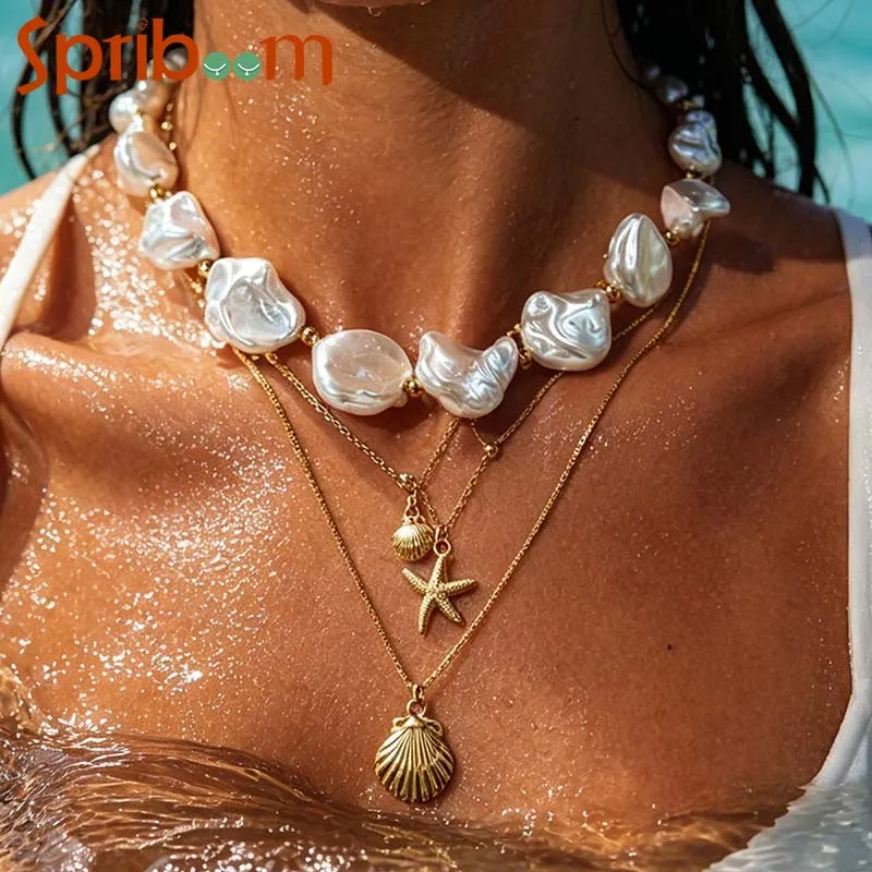 Ocean Starfish Shell Pendant Stainless Steel Necklace Irregular Faux Pearl Layered Collarbone Chain Beach Jewelry for Women Gift
Ocean Starfish Shell Pendant Stainless Steel Necklace Irregular Faux Pearl Layered Collarbone Chain Beach Jewelry for Women Gift