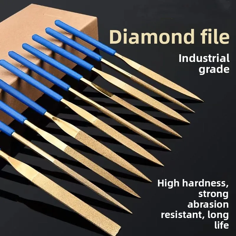 10PCS/Set Titanium Coated Diamond Alloy Hand File Triangular Flat Assorted Files Metal Grinding Polishing Teeth Trimming Tool