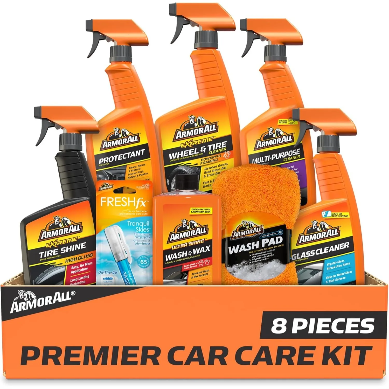 Complete Car Care Kit with Wax, Wash, Glass Cleaner, Air Freshener, Tire & Wheel Cleaner 8-Piece Set for Interior and Exterior
Complete Car Care Kit with Wax, Wash, Glass Cleaner, Air Freshener, Tire & Wheel Cleaner 8-Piece Set for Interior and Exterior