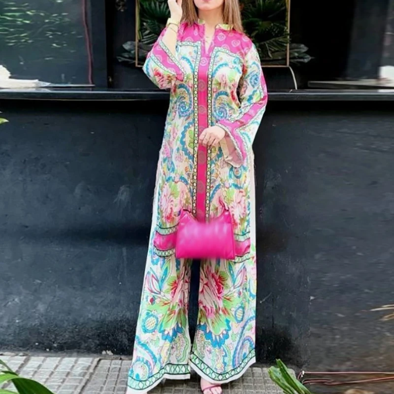 Elegant V-neck Long Top & Long Pant Suit Women Causal Long Sleeve Loose Two Piece Outfits 2025 Fashion Floral Print Bohemian Set
Elegant V-neck Long Top & Long Pant Suit Women Causal Long Sleeve Loose Two Piece Outfits 2025 Fashion Floral Print Bohemian Set