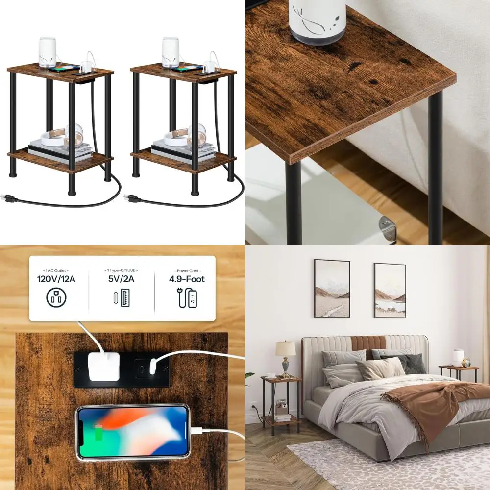 Приставной столик с зарядной станцией, набор из 2 торцевых столиков с USB-портом и розетками, тумбочка с 2-слойными полками для хранения для Sma
Приставной столик с зарядной станцией, набор из 2 торцевых столиков с USB-портом и розетками, тумбочка с 2-слойными полками для хранения для Sma