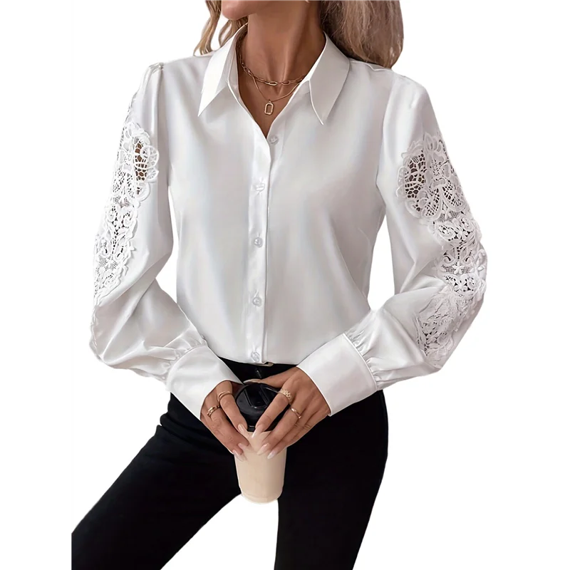 CGS-Women's Lace Splicing Button Down Shirt Blouses Solid Color Lapel Hollow Out Tops Blouses
CGS-Women's Lace Splicing Button Down Shirt Blouses Solid Color Lapel Hollow Out Tops Blouses