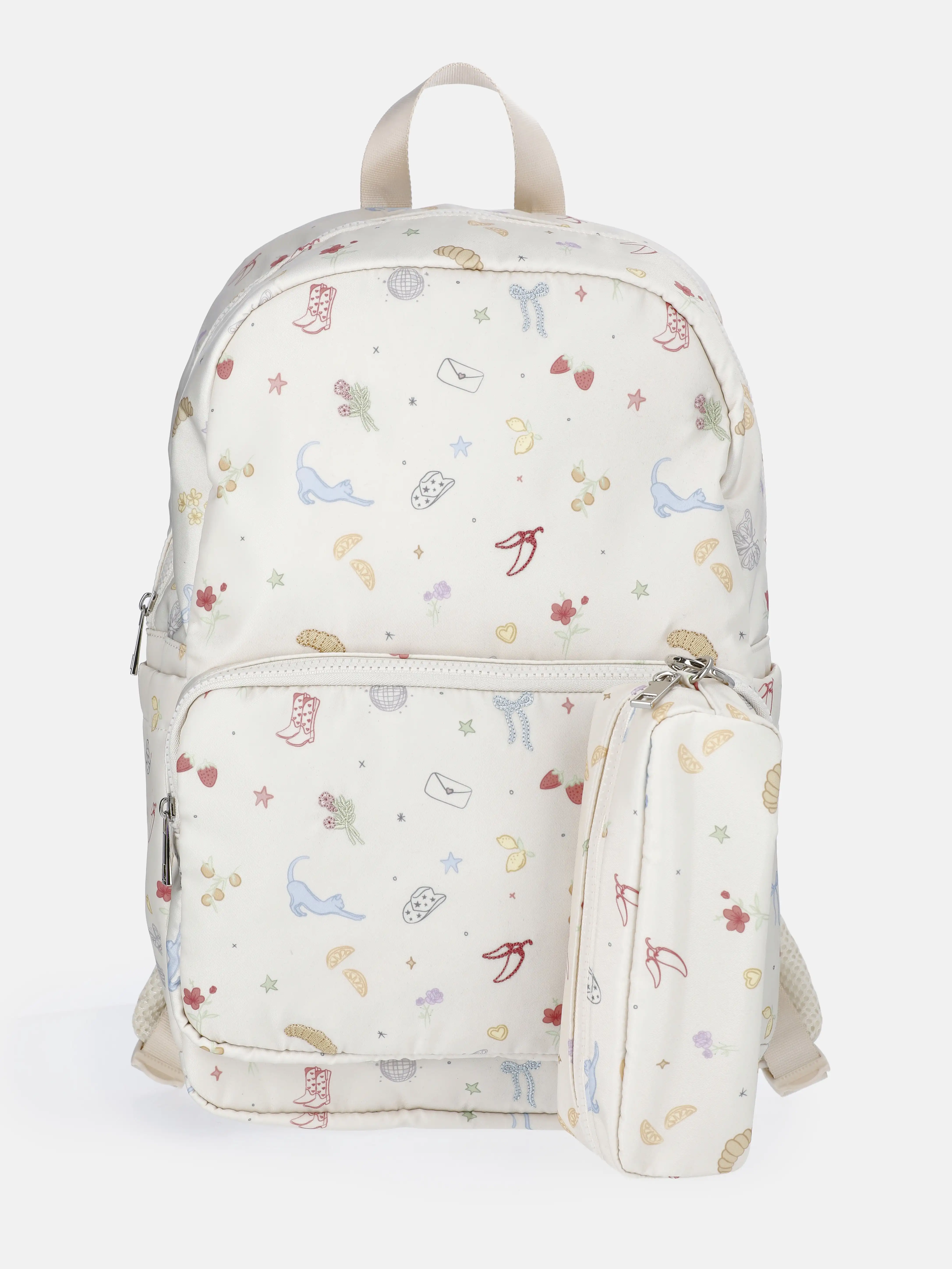 Girls dome-shaped backpack in off-white with playful print
Girls dome-shaped backpack in off-white with playful print