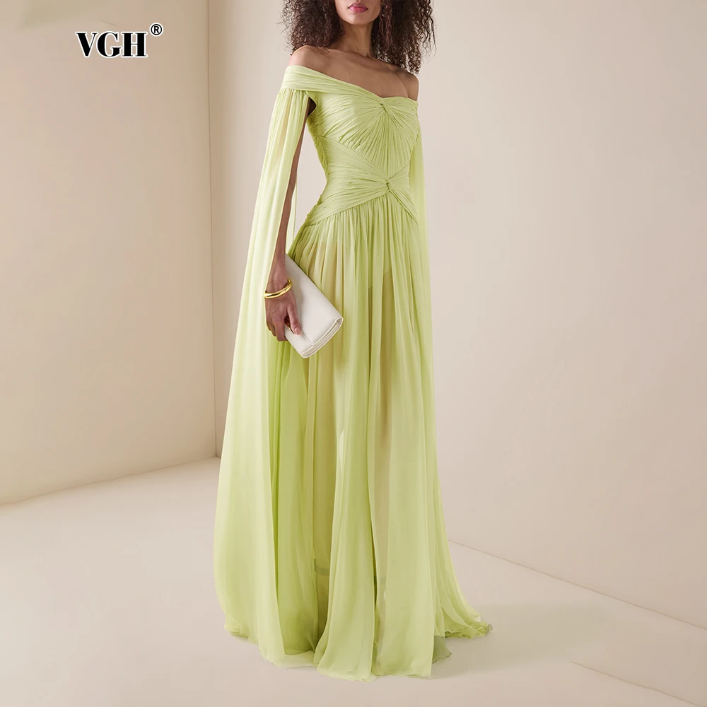 VGH Chic Yellow Off The Shoulder Maxi Chiffon Dress for Women Cape Sleeves Pleated Waist Sheer Fabric Skirt for Formal Occasions
VGH Chic Yellow Off The Shoulder Maxi Chiffon Dress for Women Cape Sleeves Pleated Waist Sheer Fabric Skirt for Formal Occasions