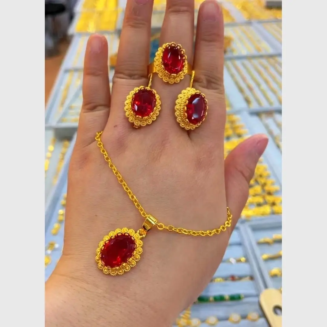 New Dubai Europe 24K Gold Plated Necklace, Earrings, Rings, Wedding Party Gift Jewelry Set for Lovers YY10594
New Dubai Europe 24K Gold Plated Necklace, Earrings, Rings, Wedding Party Gift Jewelry Set for Lovers YY10594