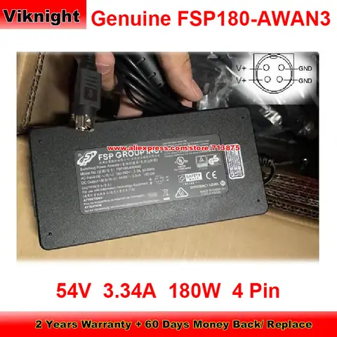 Véritable adaptateur secteur FSP FSP180-AWAN3 54V 3.34A 180W 9NA1804506, chargeur pour Avigilon NVR Pepwave Max cellulaire rond avec 4 broches