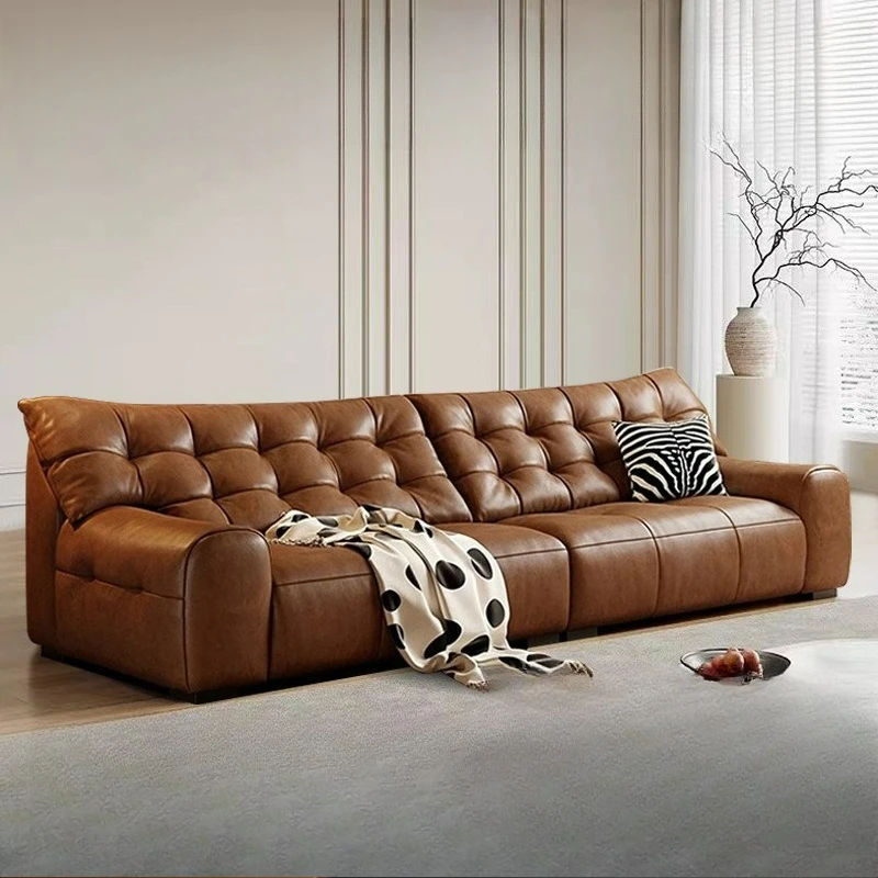 Customizable antique oil wax leather sofa straight row floor modern living room down backrest
Customizable antique oil wax leather sofa straight row floor modern living room down backrest